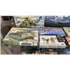 Image 7 : SHELF OF ASSORTED MODEL KITS: AIRPLANE, HELICOPTORS, TANK & MORE