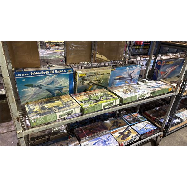 SHELF OF ASSORTED AIRPLANE & GROUND VEHICLE MODEL KITS
