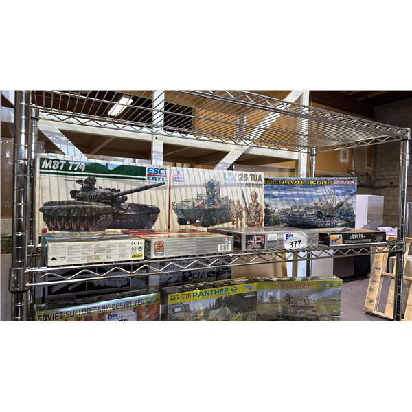 SHELF OF ASSORTED AIRPLANE & TANK MODEL KITS
