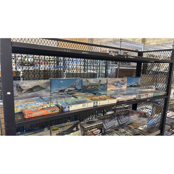 SHELF OF ASSORTED AIRPLANE & MILITARY VEHICLE MODEL KITS