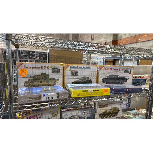 SHELF OF ASSORTED TANK & AIRCRAFT MODEL KITS
