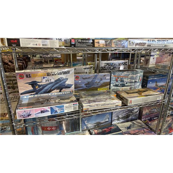 SHELF OF ASSORTED AIRPLANE MODEL KITS