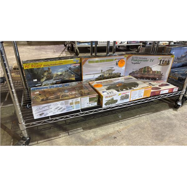 SHELF OF ASSORTED MILITARY VEHICLE MODEL KITS