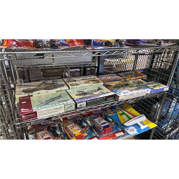 SHELF OF ASSORTED MODEL KITS: AIRPLANES, TANKS, RUSSIAN INFANTRY OF PETER THE GREAT & MORE