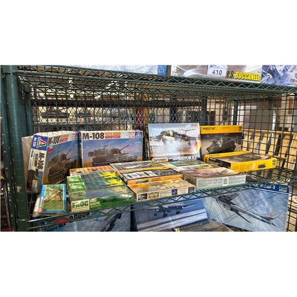 SHELF OF ASSORTED AIRPLANE & TANK MODEL KITS