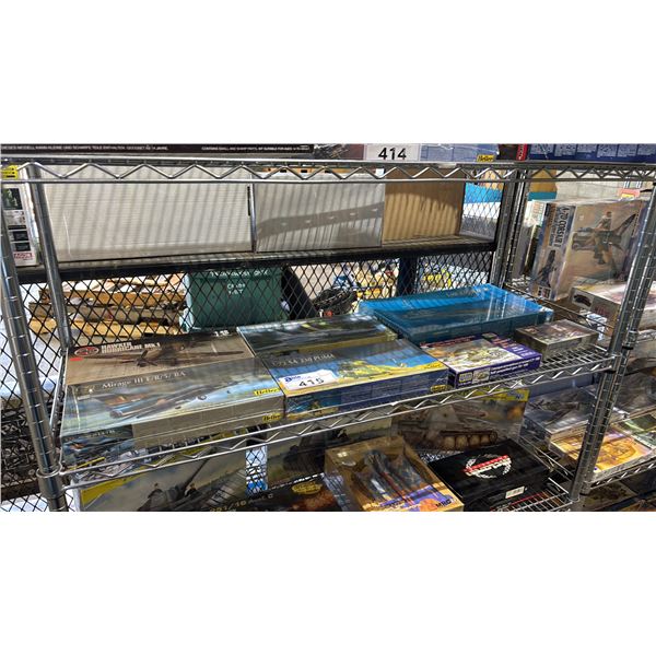 SHEL FO ASSORTED MODEL KITS: AIRPLANES, BOAT, HELICOPTER, TANK & MORE
