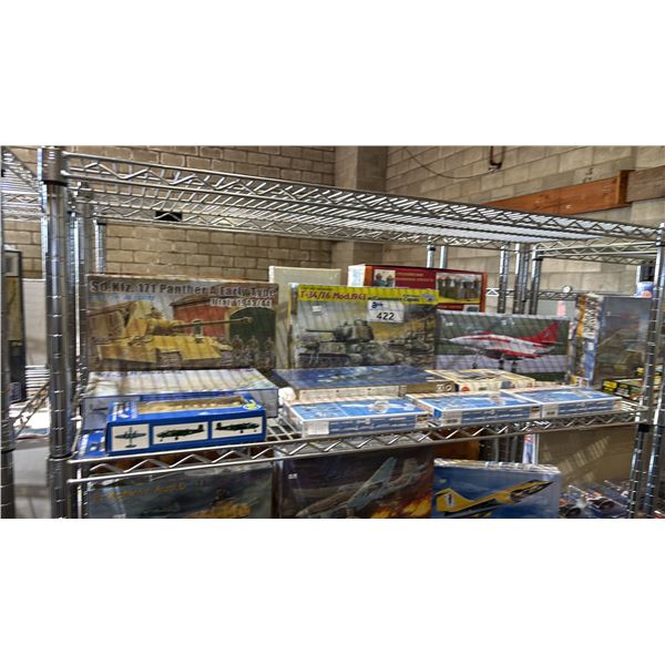 SHELF OF ASSORTED AIRPLANE & TANK MODEL KITS