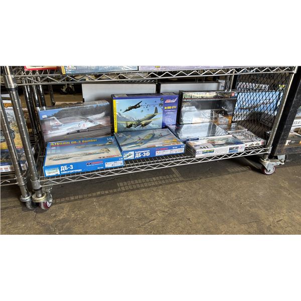 SHELF OF ASSORTED AIRPLANE, BOAT & OTHER MODEL KITS