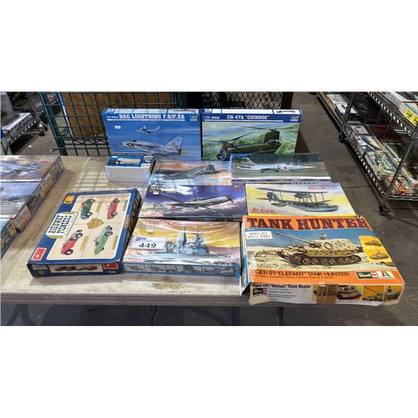 (10) ASSORTED AIRPLANE, MILITARY VEHICLE & CAR MODEL KITS