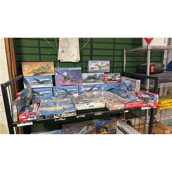 SHELF OF ASSORTED AIRPLANE MODEL KITS