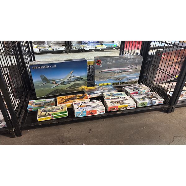SHELF OF ASSORTED AIRPLANE MODEL KITS