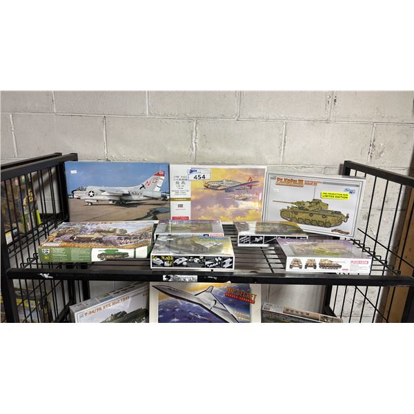 SHELF OF ASSORTED AIRPLANE & TANK MODEL KITS