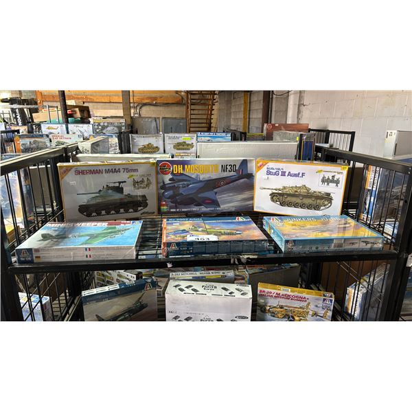 SHELF OF ASSORTED AIRPLANE & TANK MODEL KITS