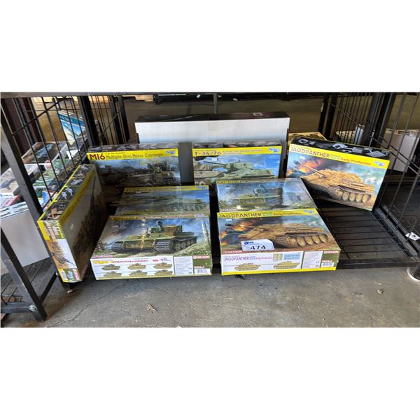 SHELF OF ASSORTED TANK MODEL KITS