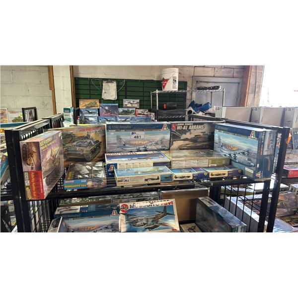 SHELF OF ASSORTED AIRCRAFT & TANK MODEL KITS