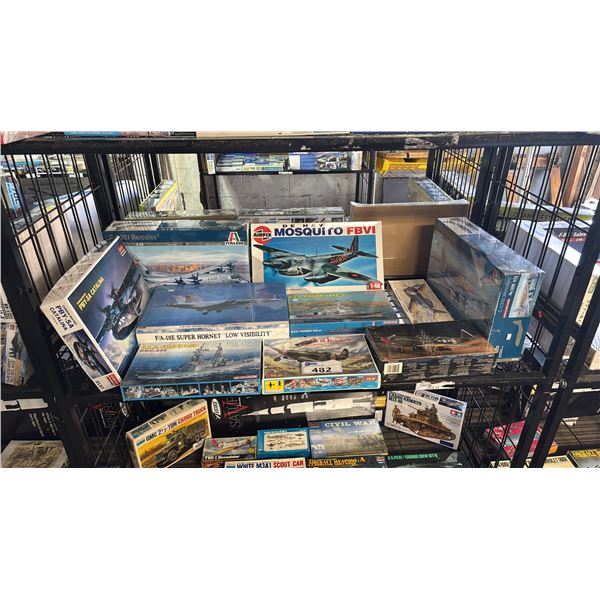 SHELF OF ASSORTED AIRPLANE & SHIP MODEL KITS