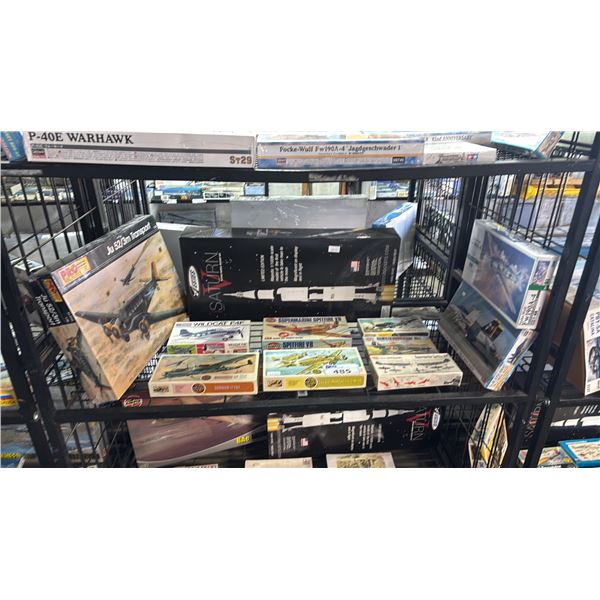 SHELF OF ASSORTED AIRPLANE MODEL KITS & A SATURN V ROCKET KIT