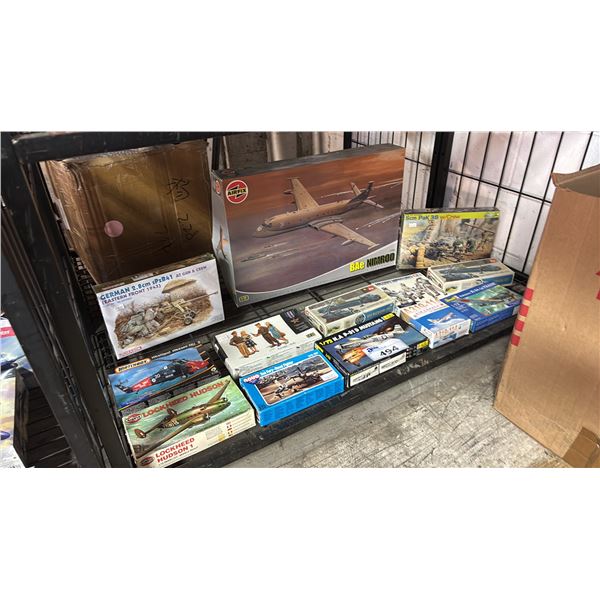 SHELF OF ASSORTED AIRPLANE MODEL KITS & FIGURE SETS
