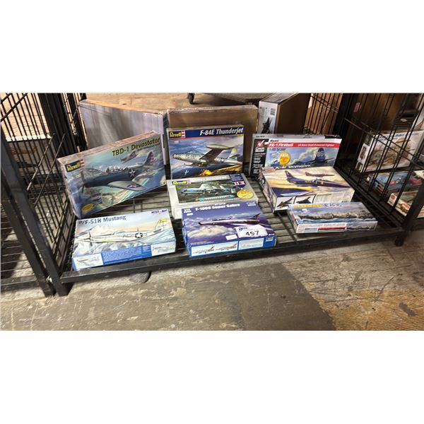SHELF OF ASSORTED AIRPLANE MODEL KITS & (1) SHIP MODEL KIT