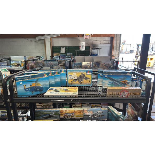 SHELF OF ASSORTED AIRCRAFT MODEL KITS