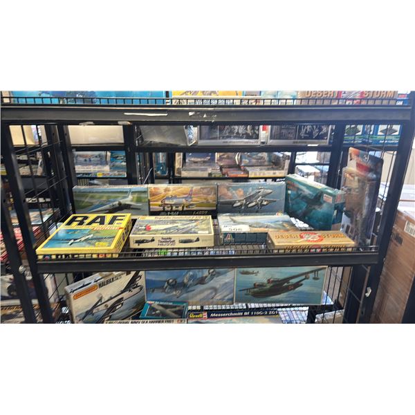 SHELF OF ASSORTED AIRPLANE MODEL KITS