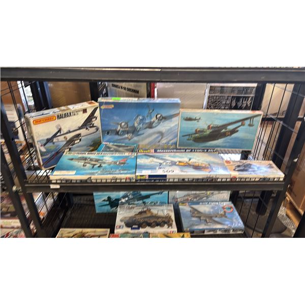 SHELF OF ASSORTED AIRCRAFT MODEL KITS