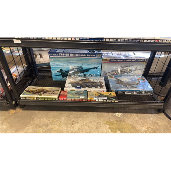 SHELF OF ASSORTED AIRPLANE & TANK MODEL KITS