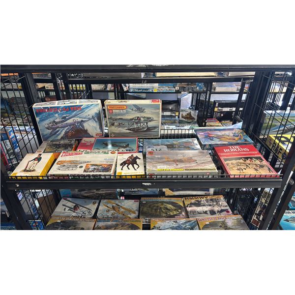 SHELF OF ASSORTED AIRPLANE MODEL KITS & FIGURE SETS