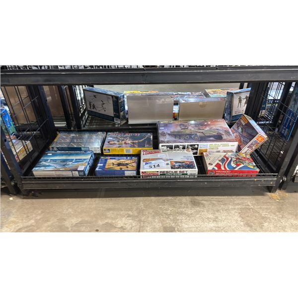 SHELF OF ASSORTED AIRCRAFT & TANK MODEL KITS