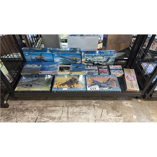 SHELF OF ASSORTED AIRPLANE MODEL KITS