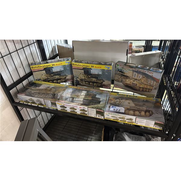 SHELF OF ASSORTED TANK MODEL KITS