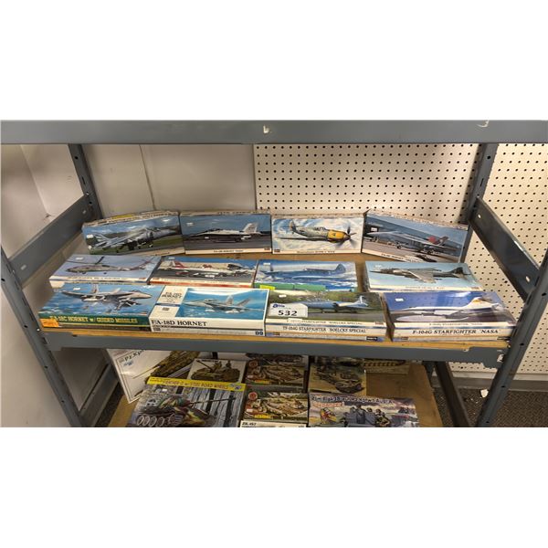 SHELF OF ASSORTED AIRPLANE MODEL KITS