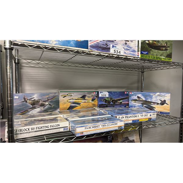 SHELF OF ASSORTED AIRPLANE MODEL KITS