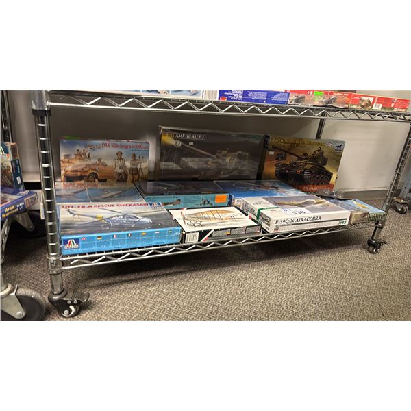 SHELF OF ASSORTED AIRPLANE MODEL KITS & ASSORTED FIGURE MODELS