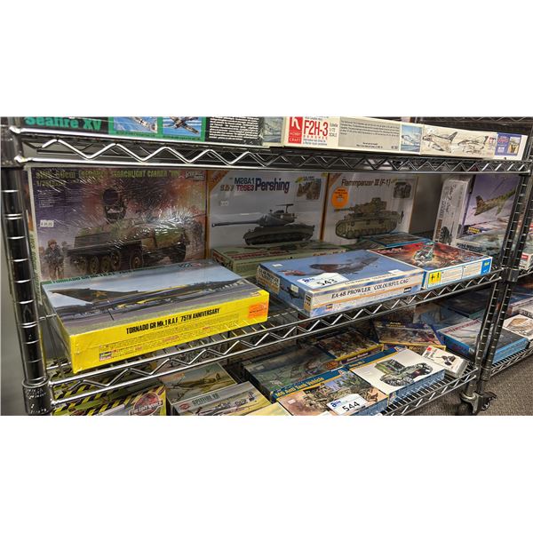 SHELF OF ASSORTED AIRPLANE & TANK MODEL KITS