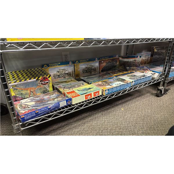 SHELF OF ASSORTED AIRPLANE & MILITARY VEHICLE MODEL KITS