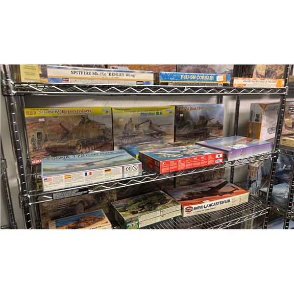 SHELF OF ASSORTED AIRPLANE & TANK MODEL KITS