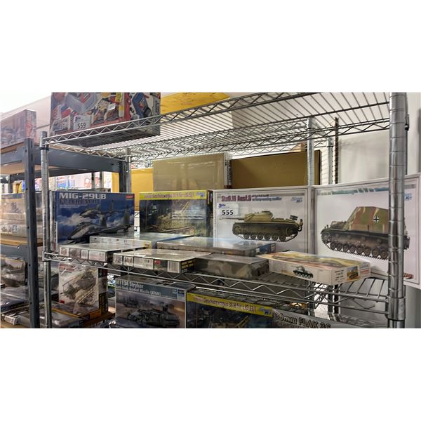 SHELF OF ASSORTED AIRPLANE & TANK MODEL KITS