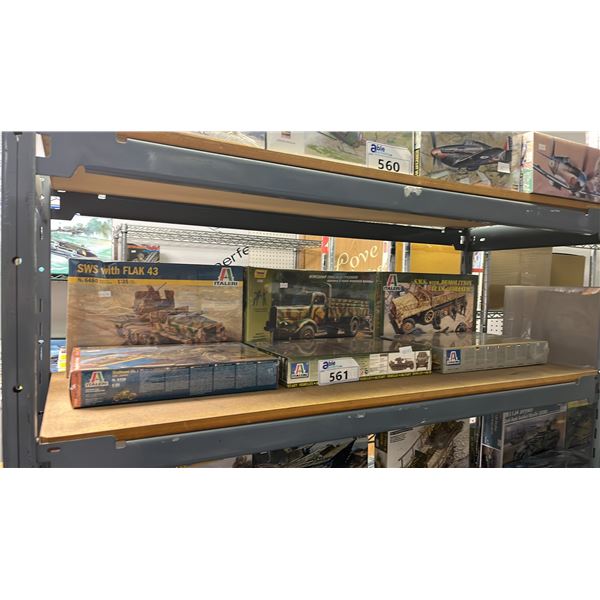SHELF OF ASSORTED MILITARY VEHICLE MODEL KITS