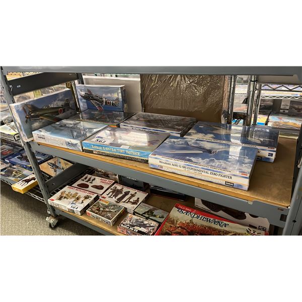 SHELF OF ASSORTED AIRPLANE MODEL KITS
