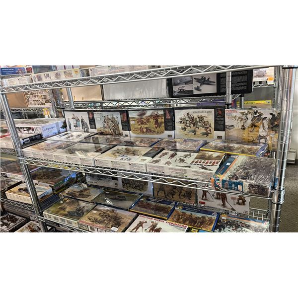 SHELF OF ASSORTED MODEL KITS: MILITARY VEHICLES & ASSORTED FIGURE KITS