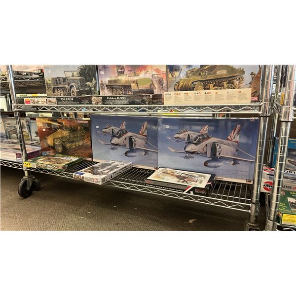SHELF OF ASSORTED AIRPLANE, MILITARY VEHICLE & MILITARY FIGURE MODEL KITS