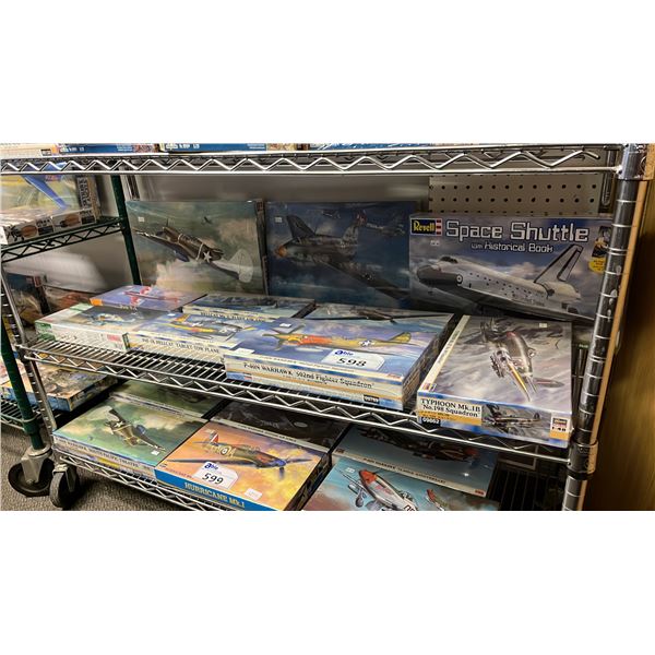 SHELF OF ASSORTED AIRPLANE MODEL KITS