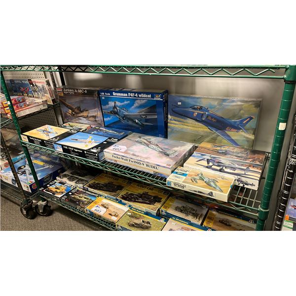 SHELF OF ASSORTED AIRPLANE MODEL KITS