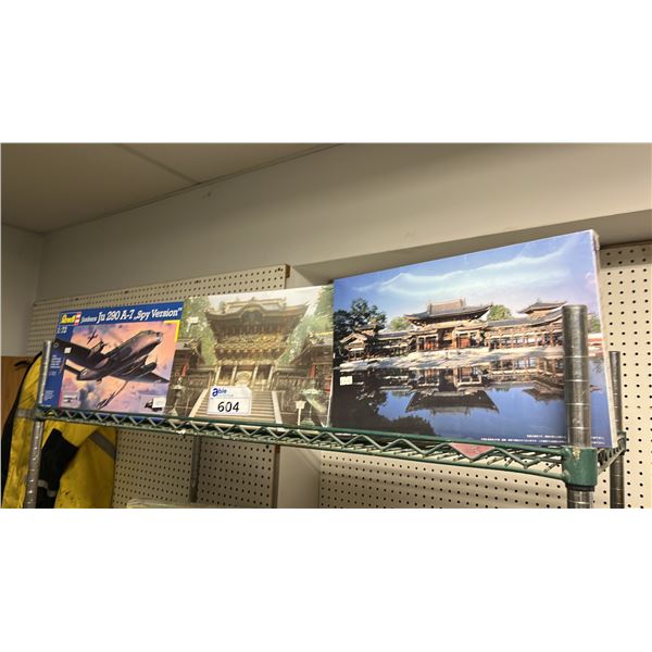 REVELL AIRPLANE MODEL KIT & (2) JAPANESE BUILDING MODEL KITS