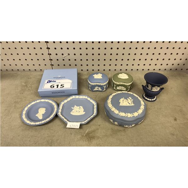 (6) PIECES OF ASSORTED WEDGWOOD CHINA PLATES, LIDDED DISHES & VASE