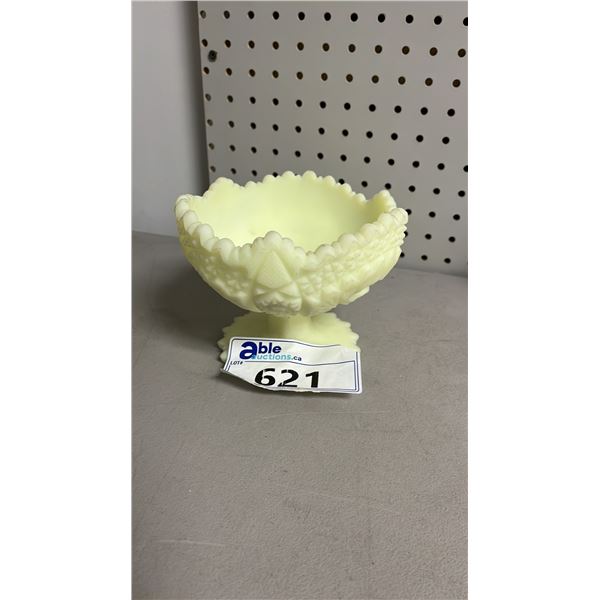 VINTAGE FENTON CUSTARD SATIN URANIUM GLASS PEDESTAL BOWL: APPROX. 5" TALL