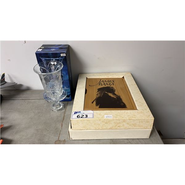 "THE ART OF JAMES BAMA" BOOK IN WOOD CASE & LEAD CRYSTAL HURRICANE CANDLE HOLDER