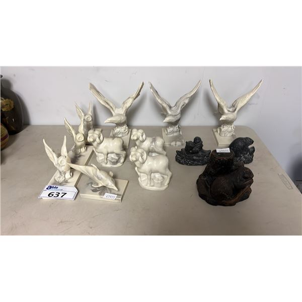 BEAVER SHAPED CANDLE & ASSORTED PEARLITE ANIMAL CARVINGS