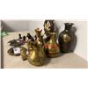 Image 5 : COLLECTION OF ASSORTED VINTAGE BRASS & ENAMEL VASES, DECORATIVE WOOD SHIP'S WHEEL & MORE